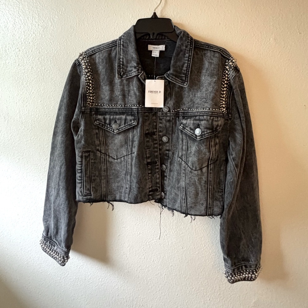 Forever 21 Gray Studded Jean Jacket